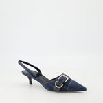 Denim Buckle Slingback Kitten Heels