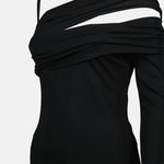 Asymmetric Draped One-Shoulder Midi Dress