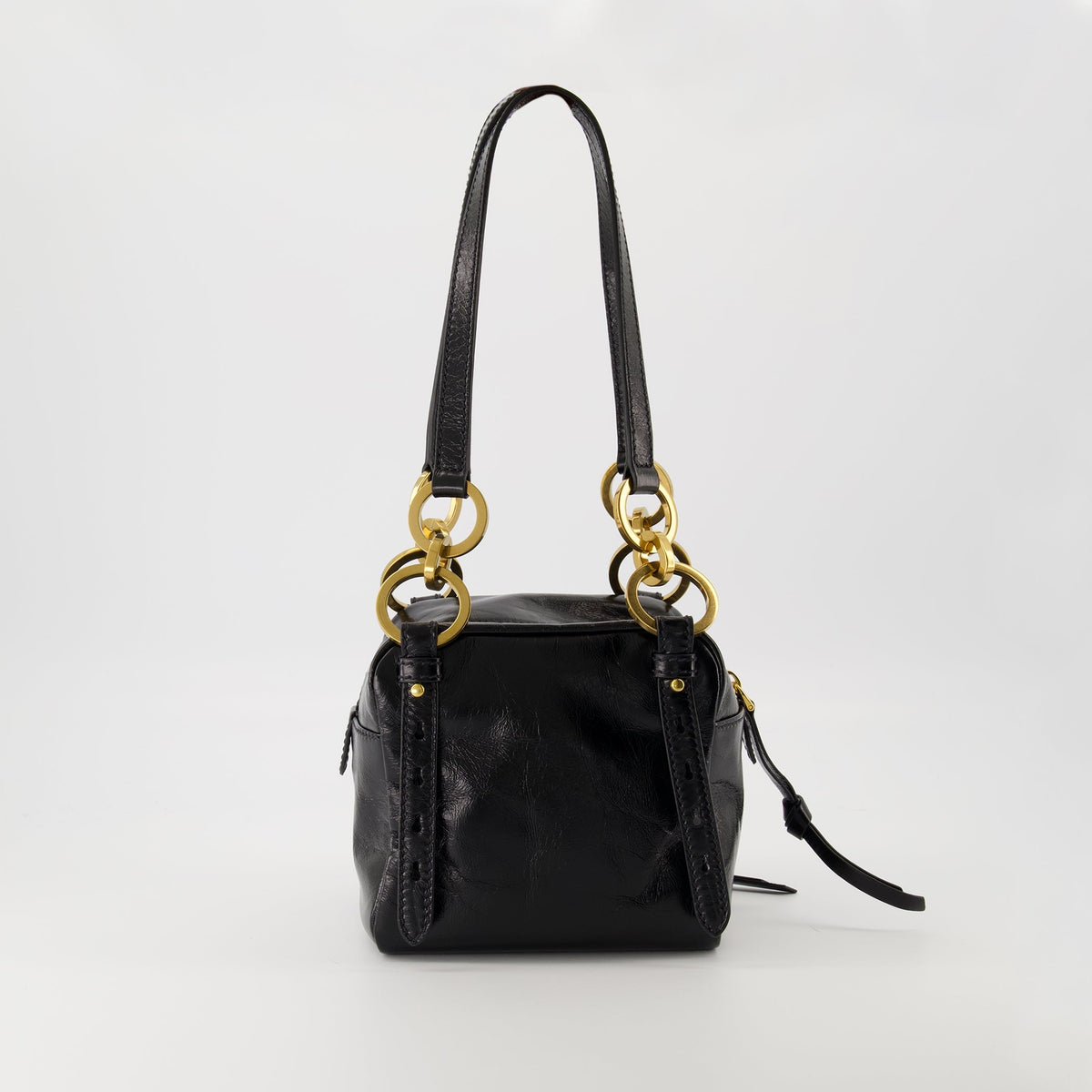Mini Leather Shoulder Bag with Chain Detail