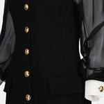 Sheer Sleeve Corset Mini Dress with Contrast Collar