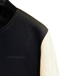 Black & Off-White Varsity Jacket — Leather Sleeves