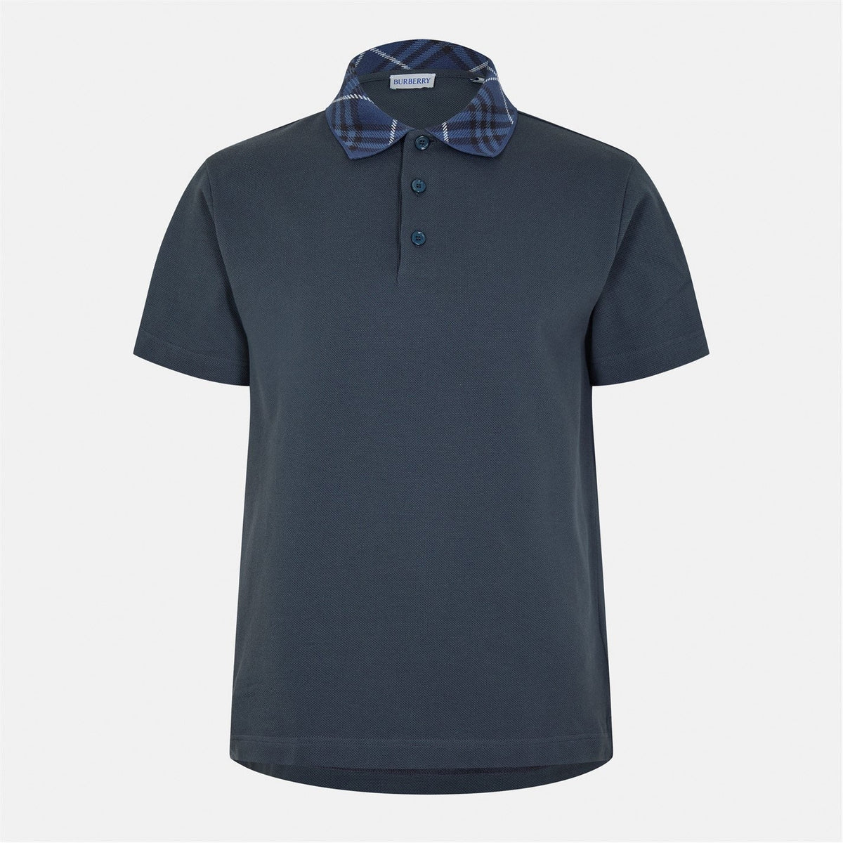 Check Collar Cotton Polo Shirt – Navy