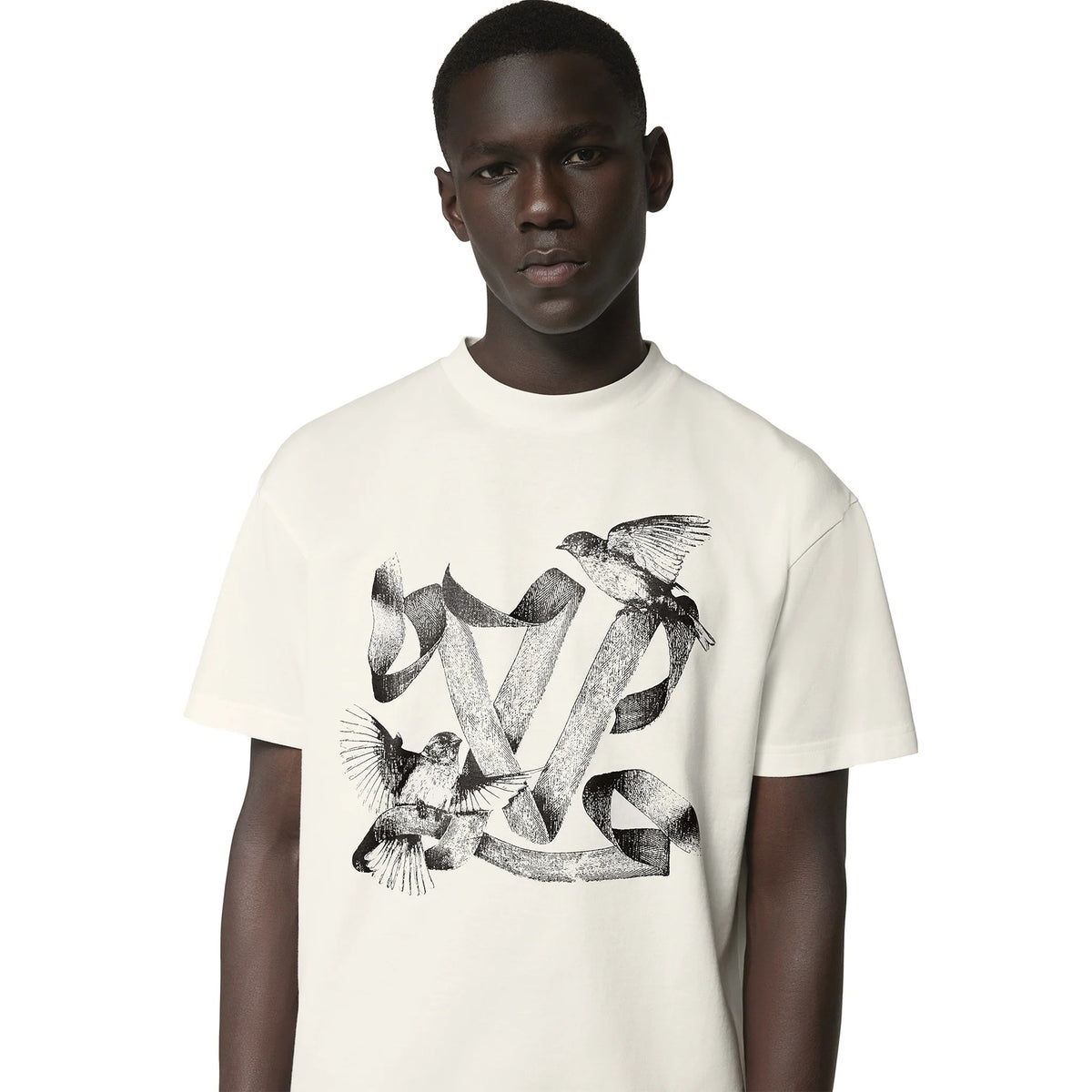 LV Birds Printed Cotton T-Shirt White