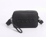 Embossed Logo Leather Crossbody Bag (Black)