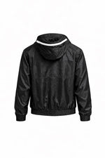 GG Jacquard Hooded Windbreaker Jacket with Contrast Zip – Black