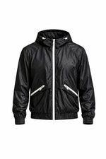 GG Jacquard Hooded Windbreaker Jacket with Contrast Zip – Black