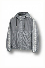 Oblique Grey Hooded Windbreaker with Signature Tape