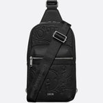Oblique Embossed Leather Sling Bag (Black)