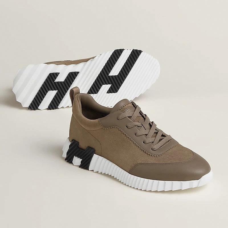 Bouncing Sneaker in Taupe Calfskin and Suede