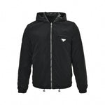 Reversible Hooded Jacket – Black Leather & Nylon Dual-Finish