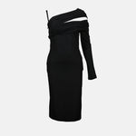 Asymmetric Draped One-Shoulder Midi Dress