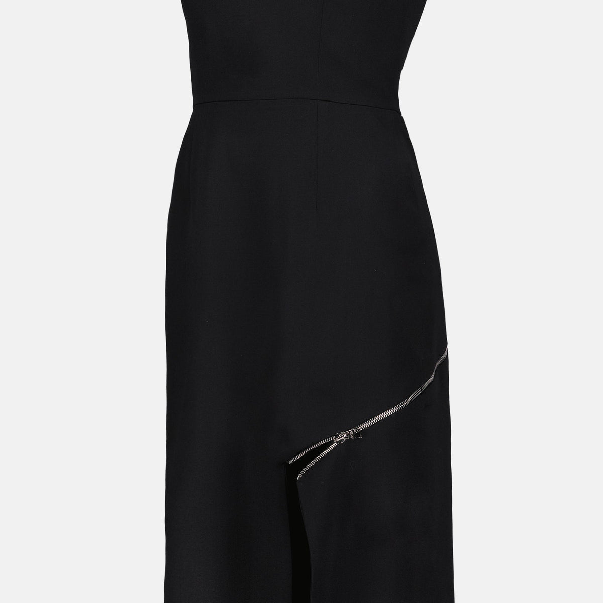 Square-Neck Midi Dress with Zip Detail