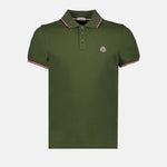 Moncler Olive Green Polo Shirt with Signature Tricolor Trim