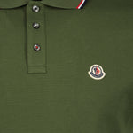 Moncler Olive Green Polo Shirt with Signature Tricolor Trim