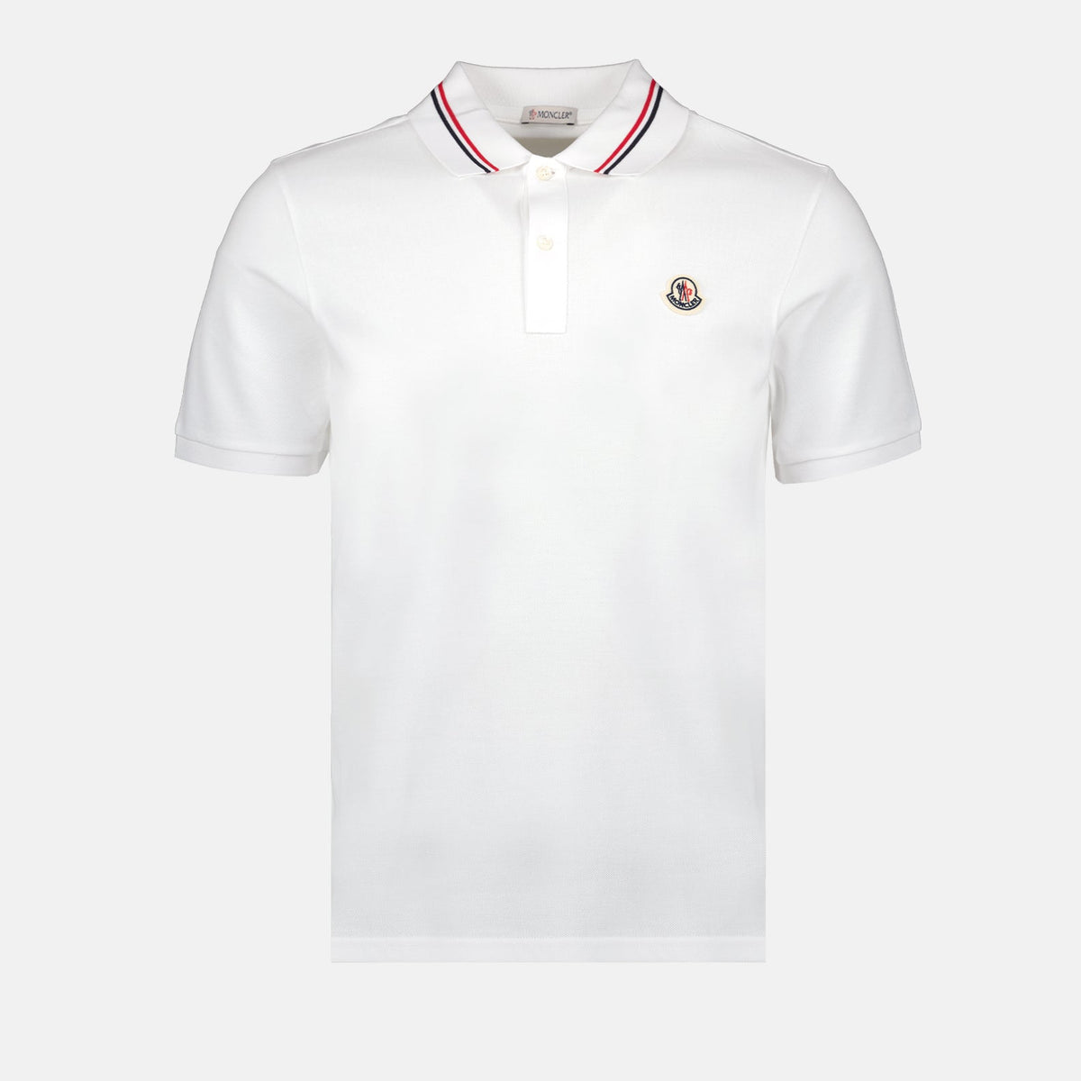 Moncler White Polo Shirt with Signature Tricolor Collar