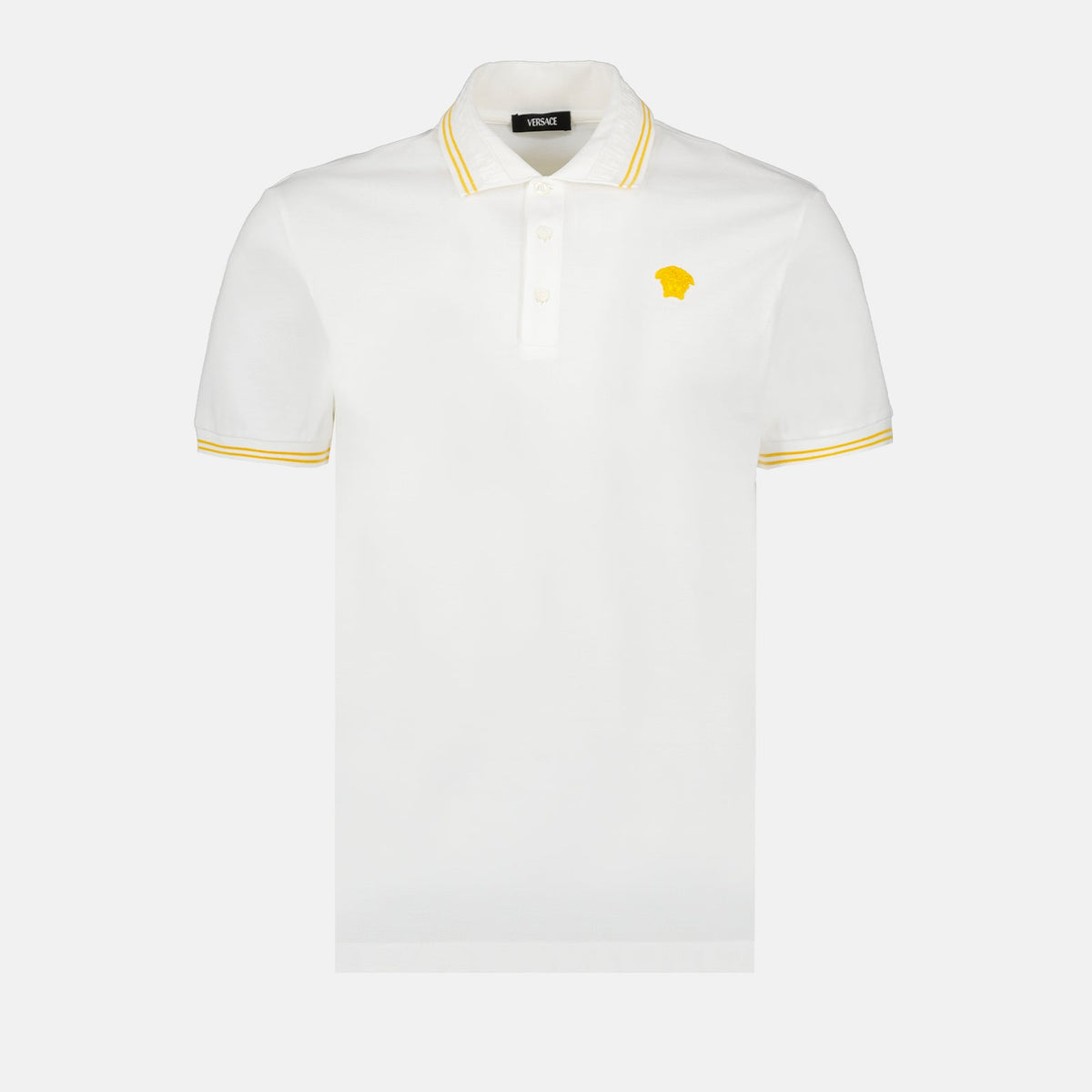 Versace White Polo Shirt with Yellow Medusa Embroidery