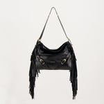 Black Leather Fringe Shoulder Bag