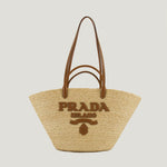 Raffia Tote Bag with Leather Handles