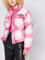 Pink Painterly Print Puffer Jacket