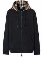 Check-Pattern Hooded Zip-Up Sweatshirt