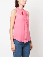 Silk Bow Blouse in Pink