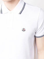 Moncler White Polo Shirt with Contrast Navy Trim