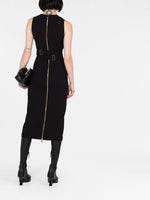 Belted V-Neck Midi Dress with Medallion Detail