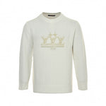 Pearl-Embellished Crown Motif Wool Knit Sweater – Ivory White