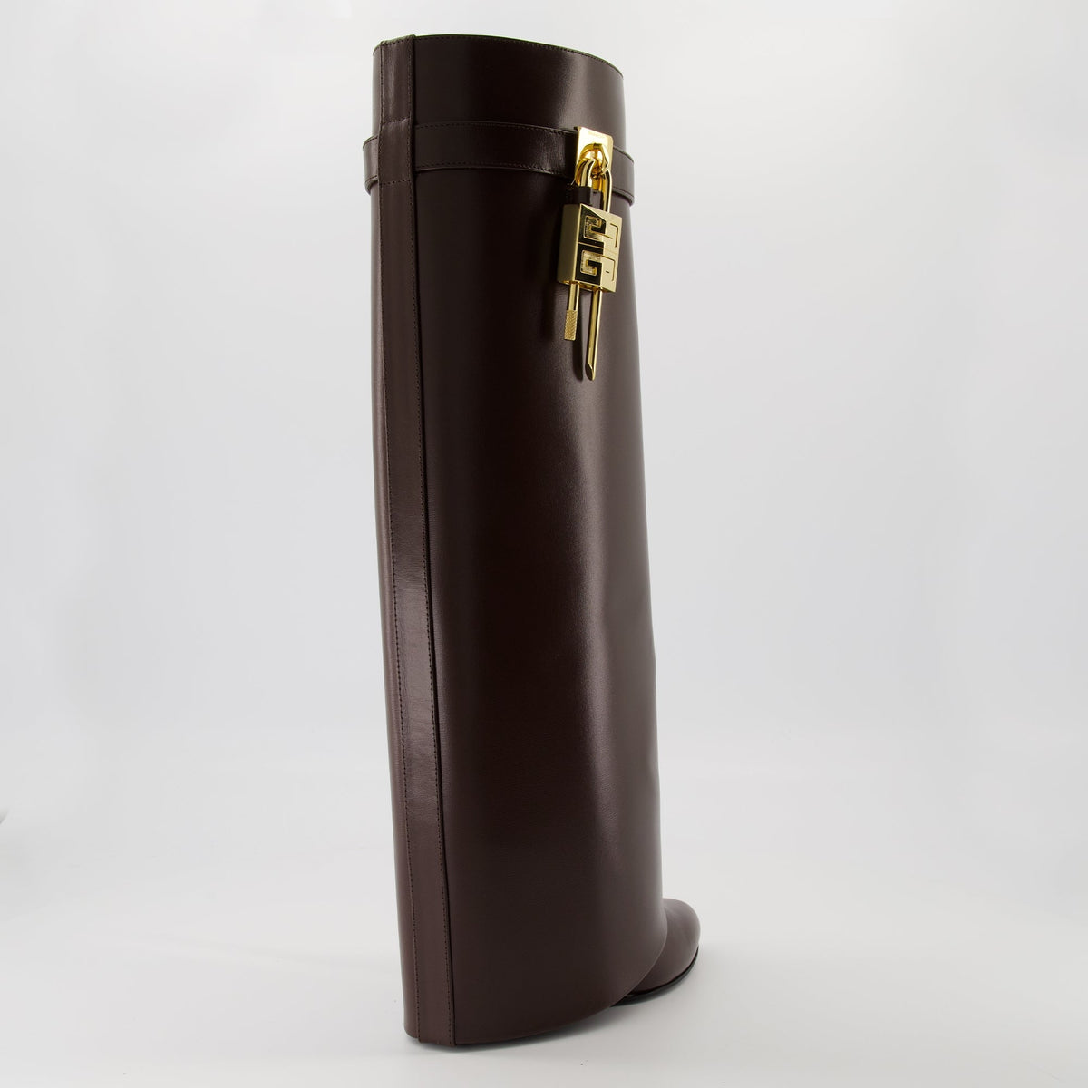 Shark Lock Brown Knee-High Wedge Boots