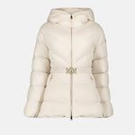 Cream Belted Hooded Puffer Jacket