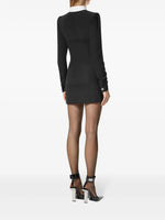 Contrast Collar Mini Dress with Ribbon Tie