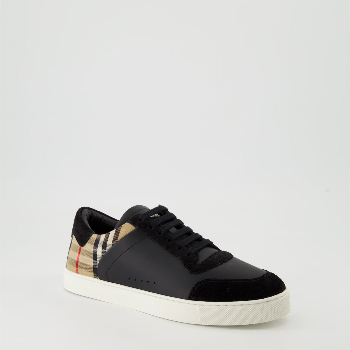 Check Leather and Velvet Sneakers