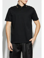 Versace Black Polo Shirt with Gold Medusa Button Detail