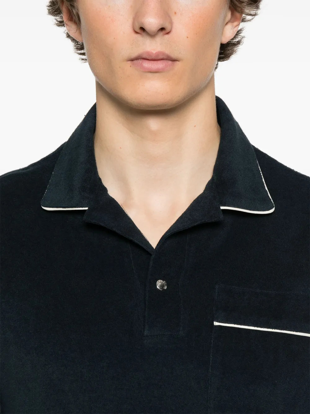Navy Towelling Polo with Contrast Trim