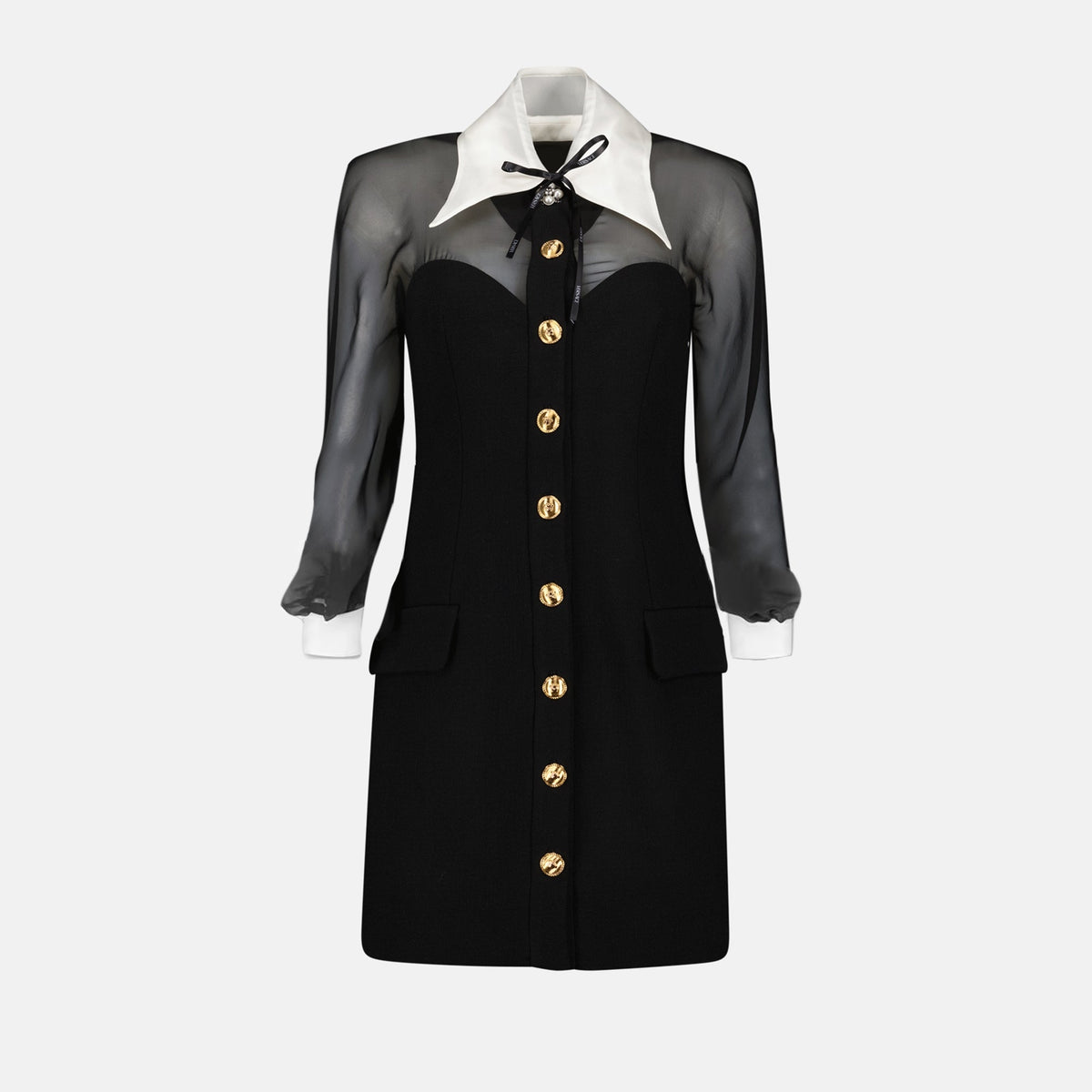 Sheer Sleeve Corset Mini Dress with Contrast Collar