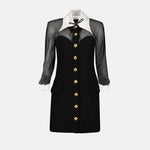 Sheer Sleeve Corset Mini Dress with Contrast Collar