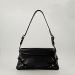 Black Patent Leather Shoulder Bag with Strap Detail