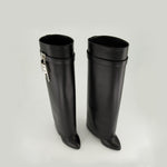 Shark Lock Knee-High Wedge Boots