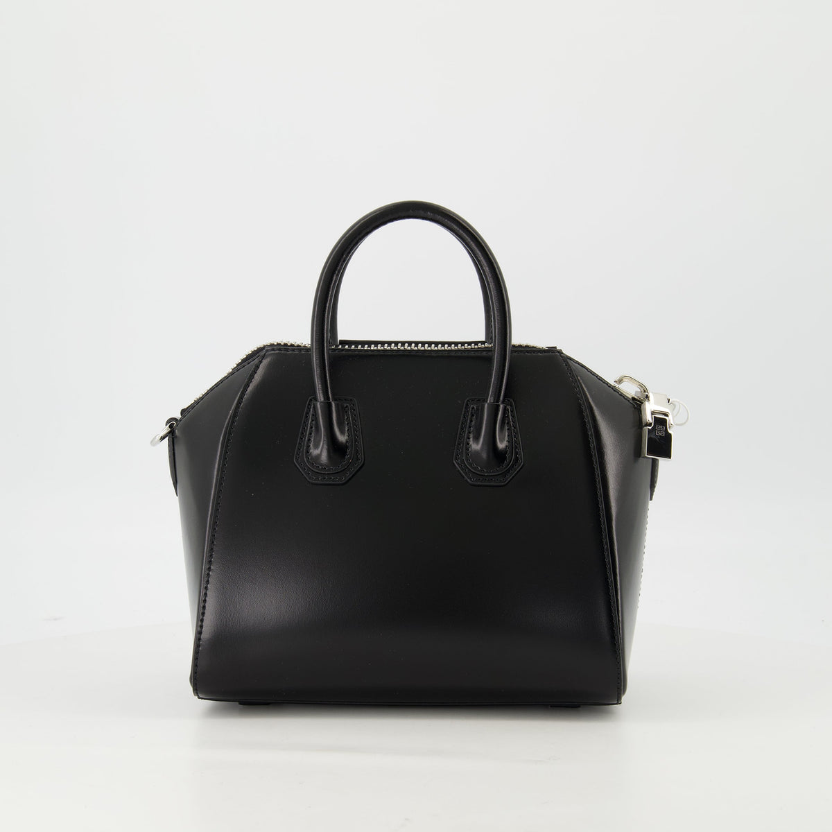Black Grained Leather Mini Antigona Top Handle Bag