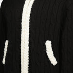 Black Cable-Knit Cardigan with Contrast Trim