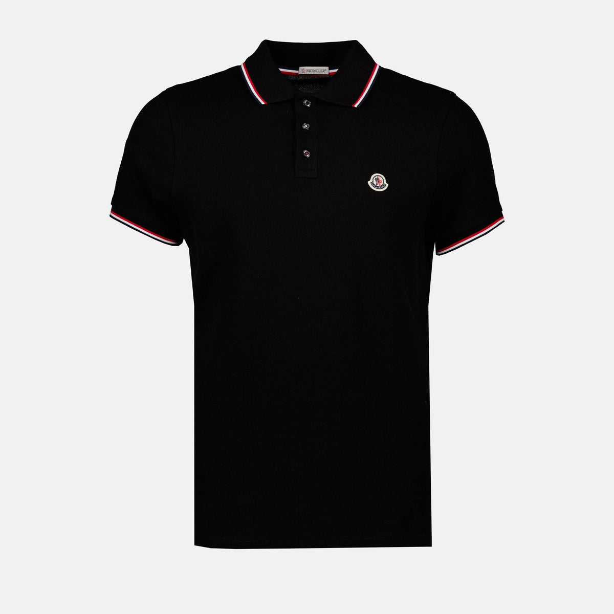 Black Polo Shirt with Tricolour Trim