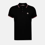 Black Polo Shirt with Tricolour Trim