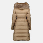 Long Beige Fur-Trim Down Coat