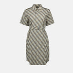 Short Sleeve Check Belted Shirt Dress – Light Beige