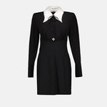 Contrast Collar Mini Dress with Ribbon Tie