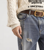 DG Distressed Straight-Leg Jeans