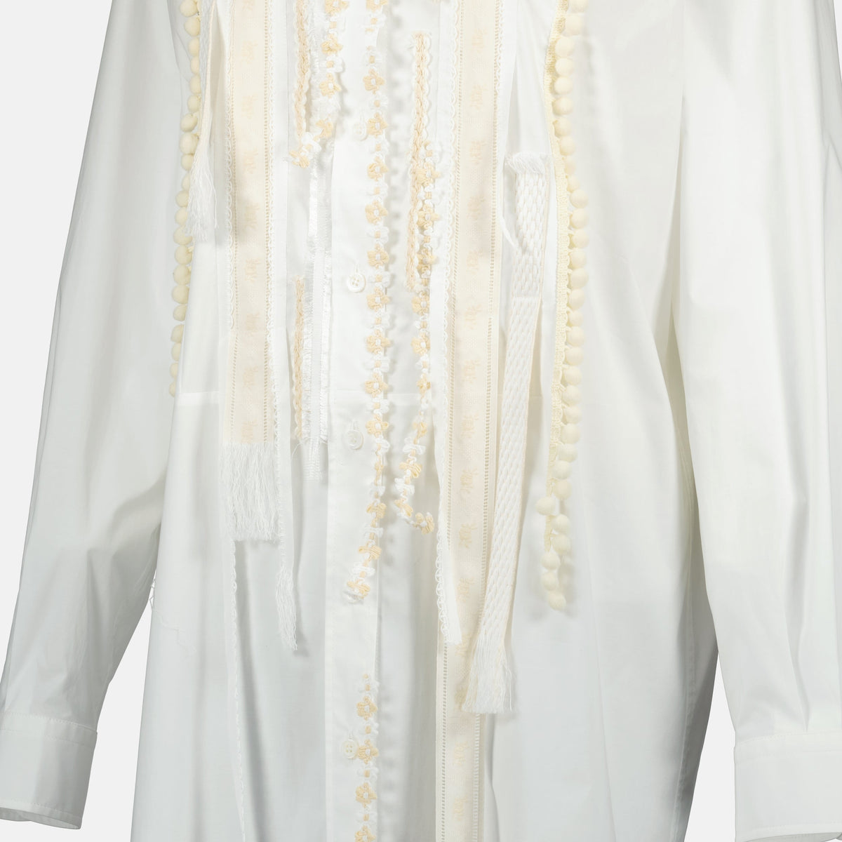 Embellished Lace-Detail Shirt Dress