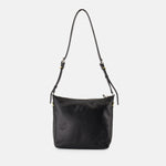 Black Leather Shoulder Bag with Strap Detail