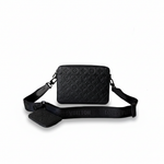 Monogram Embossed Black Messenger Crossbody Bag