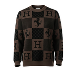 Checkered “H” & Horse Motif Wool Sweater